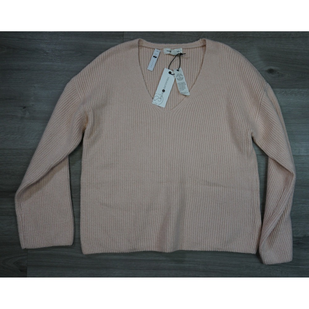 New Treasure & Bond Cotton Wool Small Deep V-Neck Pink Chunky Rib Knit Sweater
